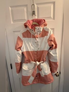 Helly Hansen Pink and White Striped Hooded Coat